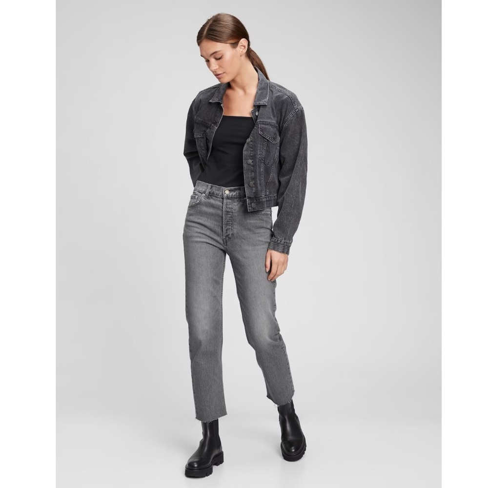 🚨 BOGO FREE 33T 16T GAP High Rise Cheeky Straight Jeans Sky Gray 33 16 Tall